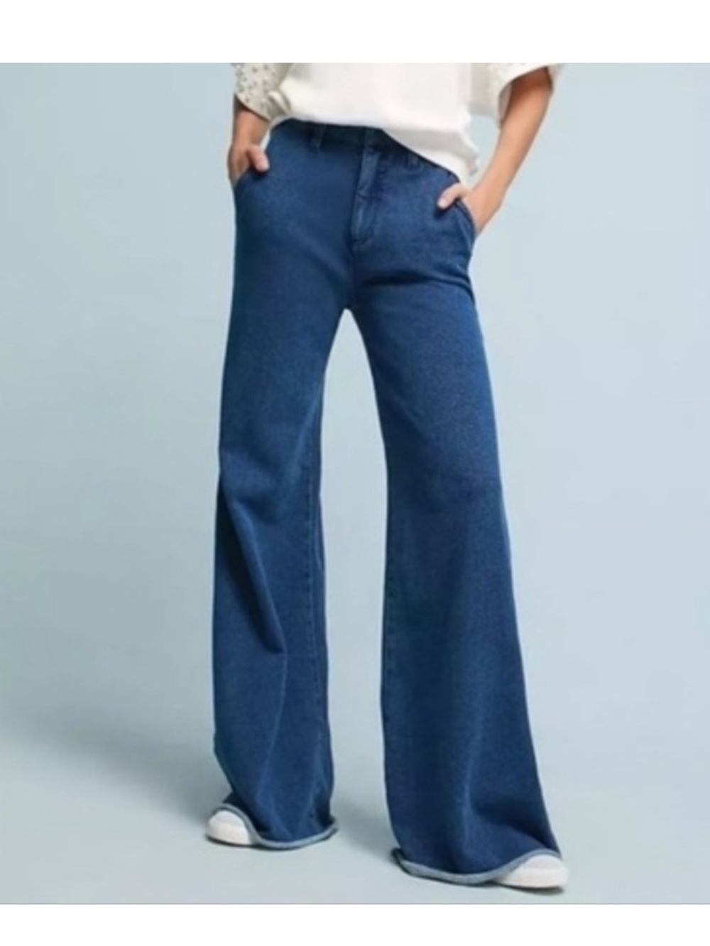 Anthropologie Denim Effect Knit Cotton Sweatpant Flare Terry Jean Size 29